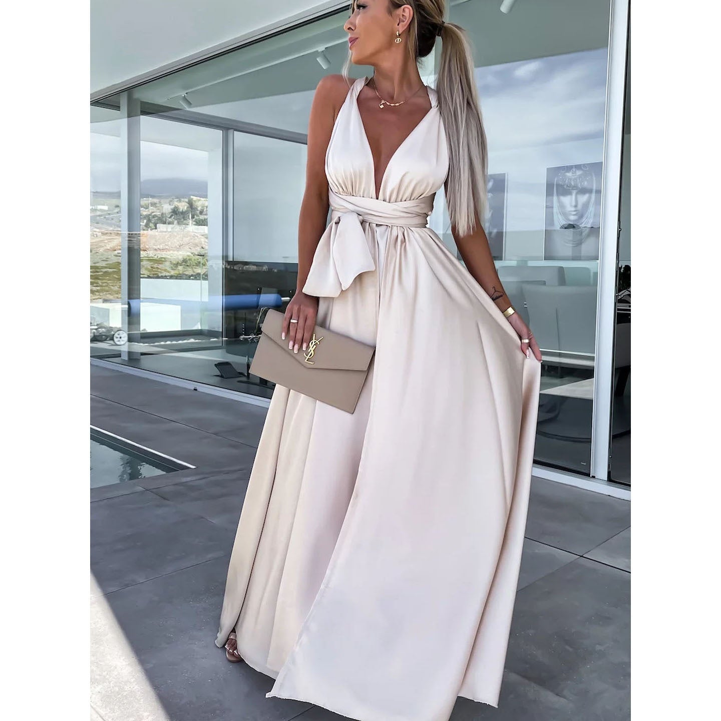 Robe Longue Imprimée Col V