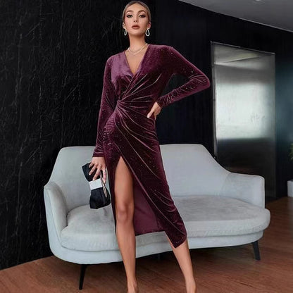 Robe Soirée Velours Asymétrique