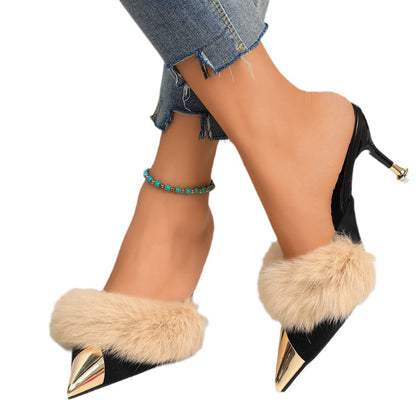 Mules Fermées Peluche Talon