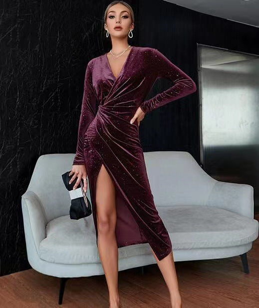 Robe Soirée Velours Asymétrique