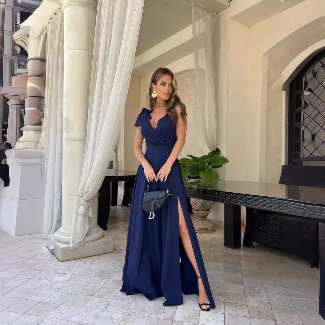 Robe longue plissée unie