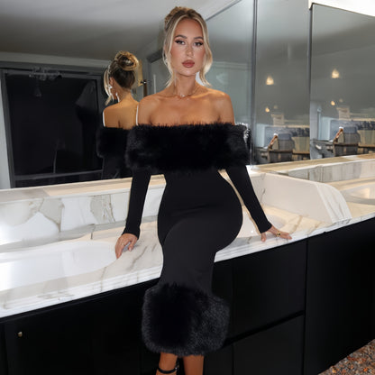 Robe Élégante Slim à Fourrure