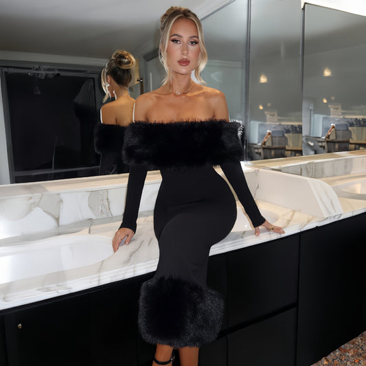 Robe Élégante Slim à Fourrure